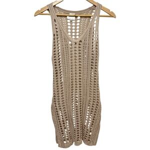 Cha Cha Crochet Mini Dress Womens Medium Beige Sleeveless V-Neck Beach Coverup